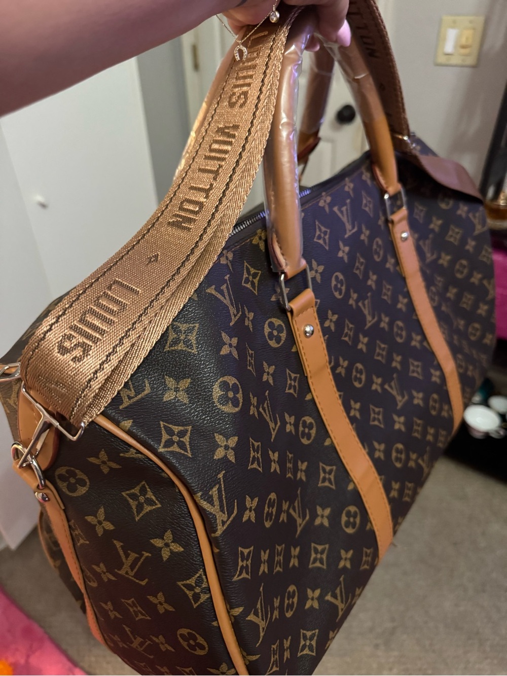 Louis Vuitton Brown Monogram Duffel with Tan Trim